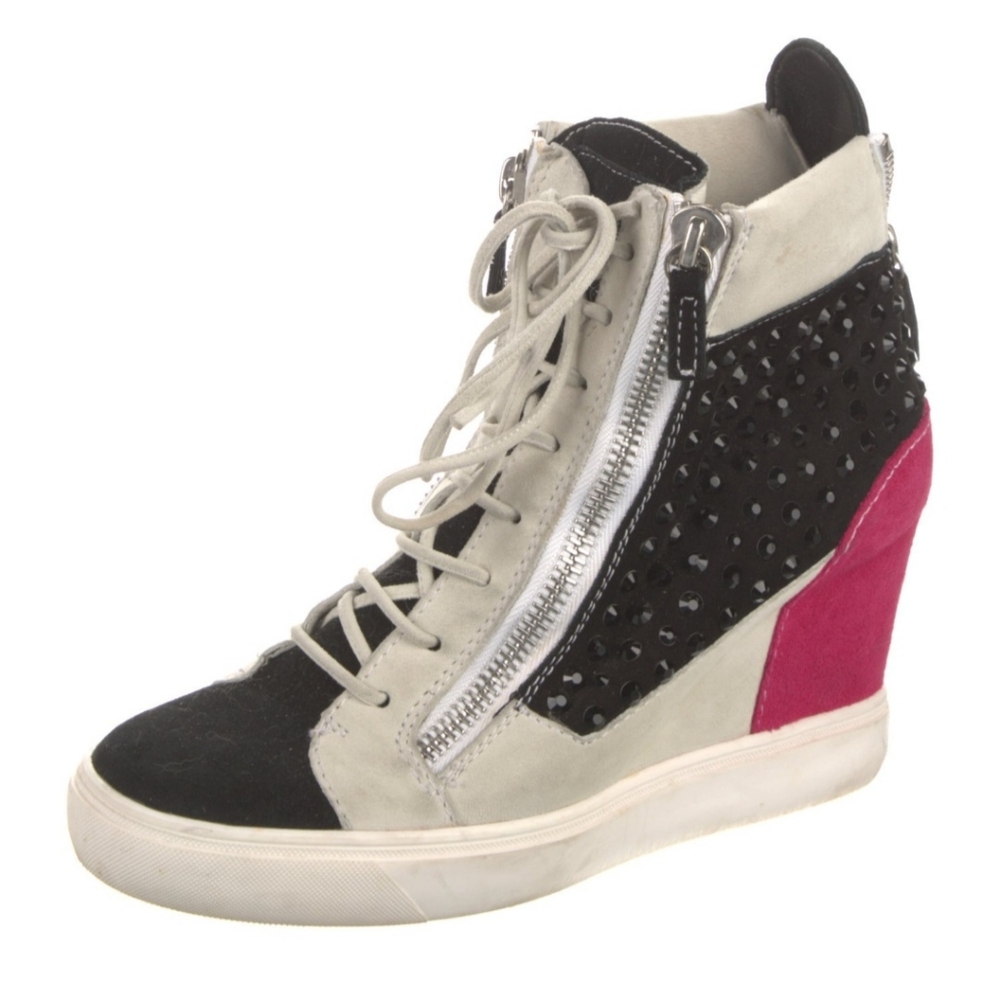 Giuseppe Zanotti Multicolor Crystal Embellished Suede Wedge Sneakers